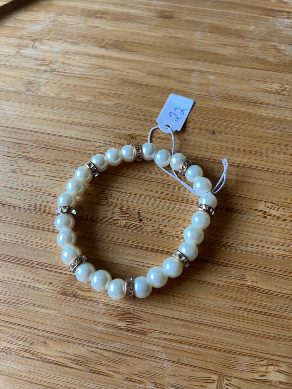 22 Pearl With Gold Rhinestone Bracelet